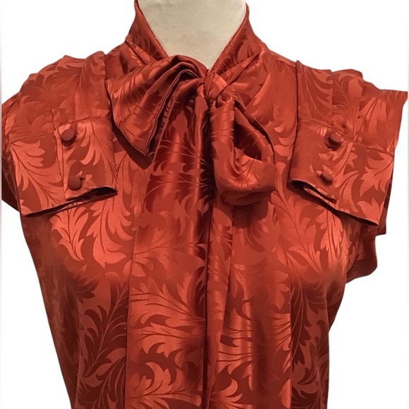Daniela Corte Patterned Silk Tie Neck Blouse Size 40 - Picture 4 of 10